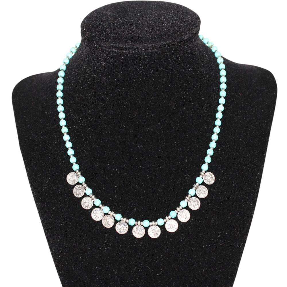 Boho Chic Necklace Teal and Silver Made in Turkey